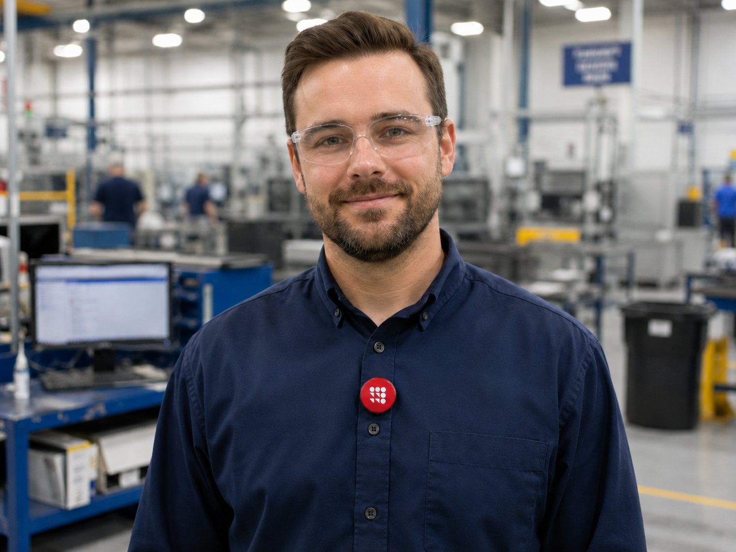 QMS2GO digital voice recorder worn clipped to a shirt during a plant walkthrough