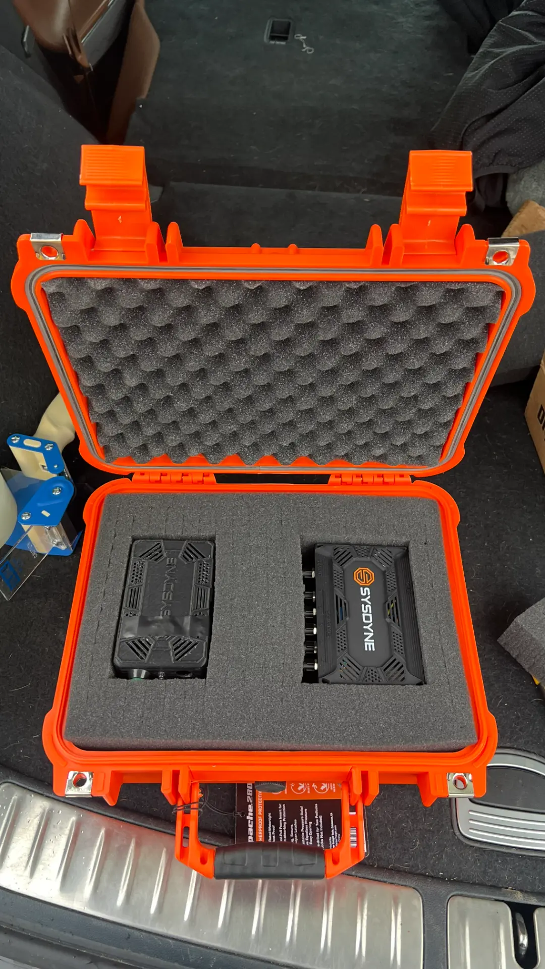 Packaged Sysdyne Delivery Sensor kit in its protective case ready to ship from the first production batch