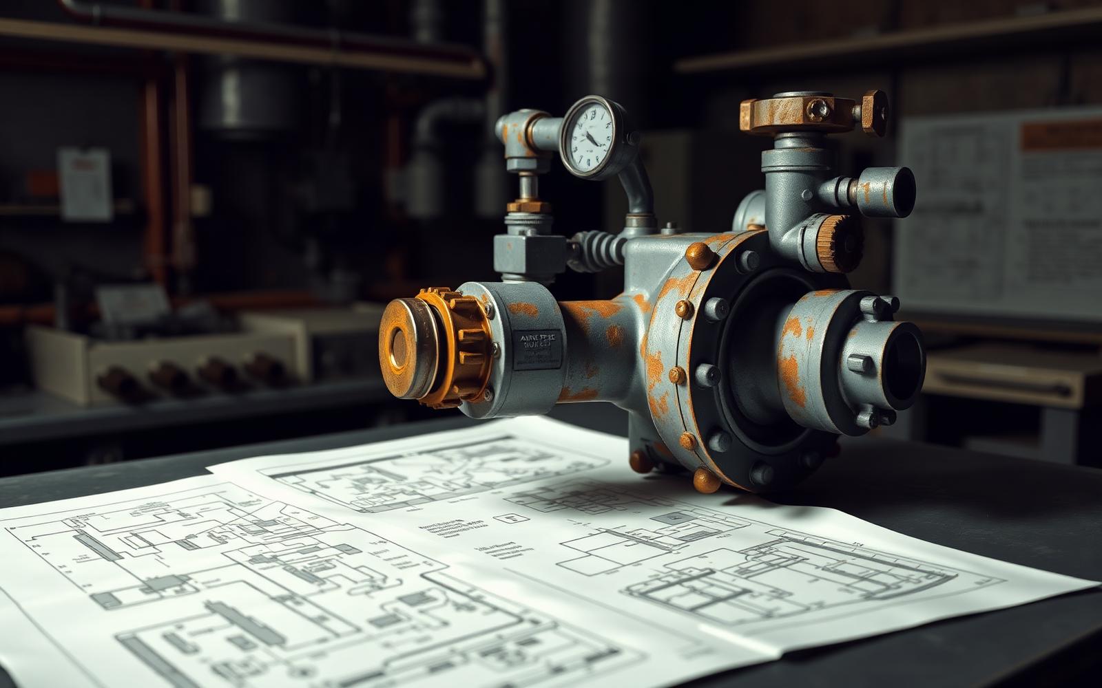 Industrial equipment component being inspected in an engineering workshop