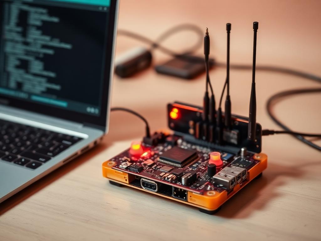 Connected IoT device prototype with sensors and antennas