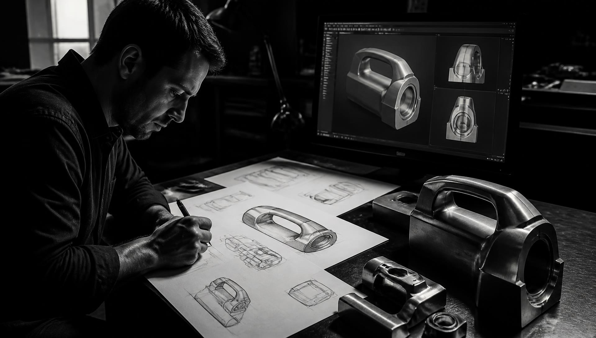 Industrial designers refining a product's form