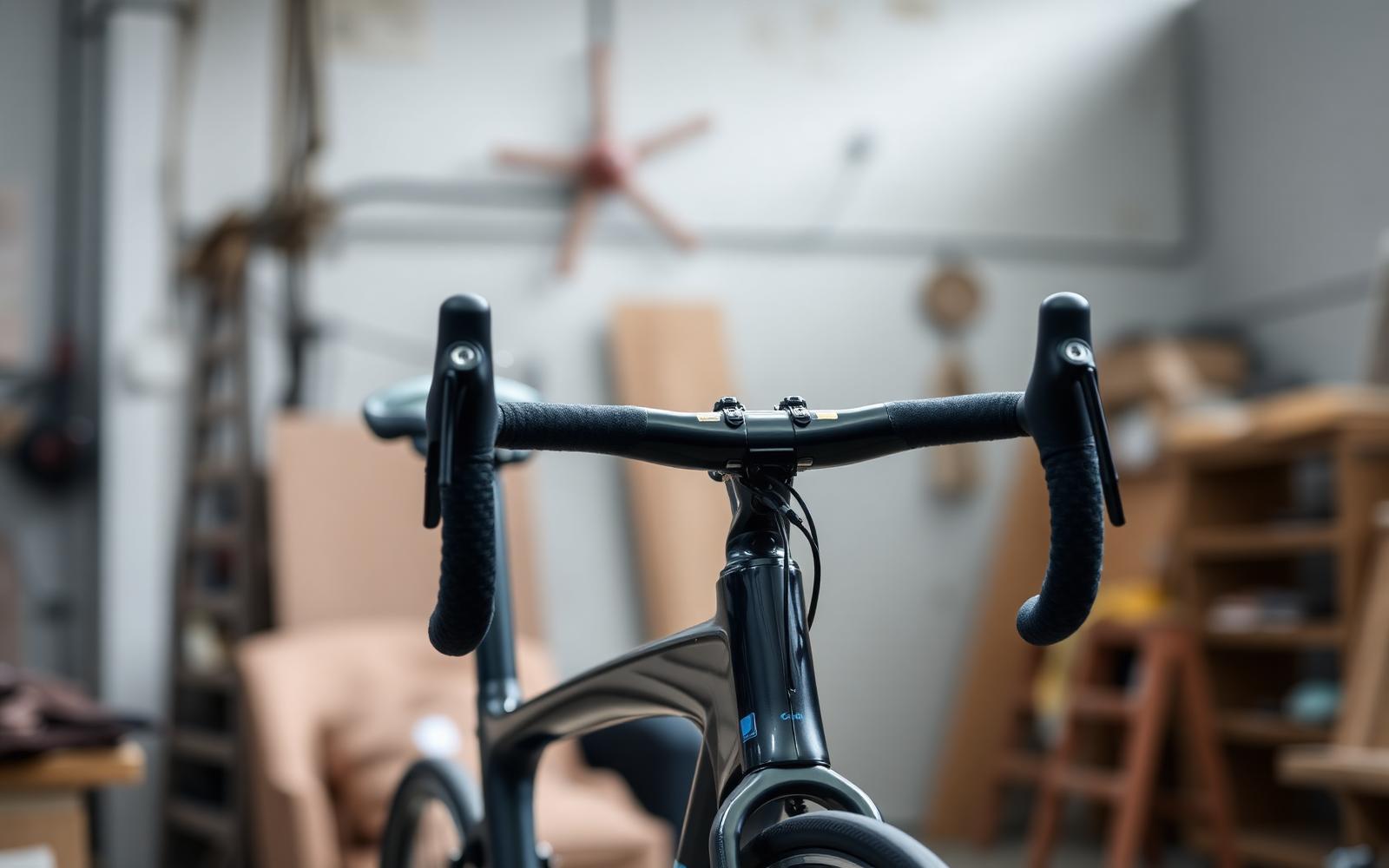 Carbon aerobar cockpit on a time-trial bicycle in a workshop