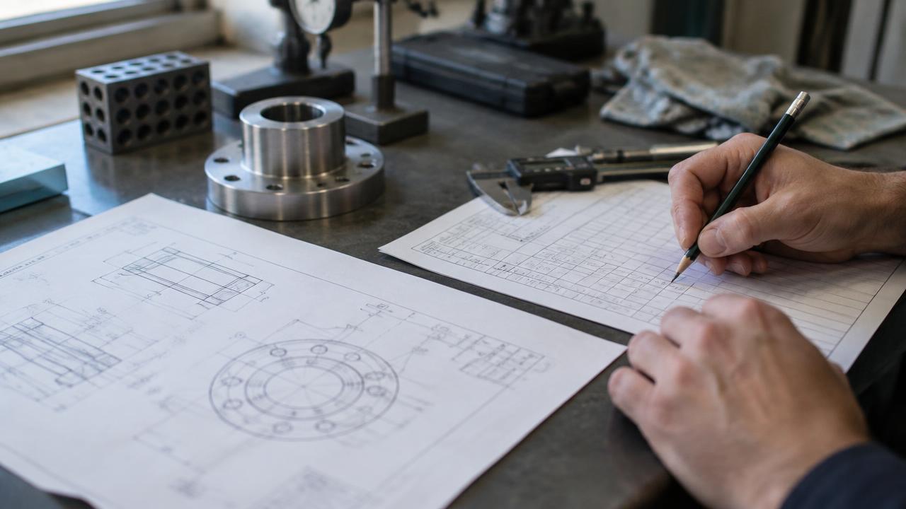 Recording actual measured values on a first article inspection checklist beside a ballooned drawing