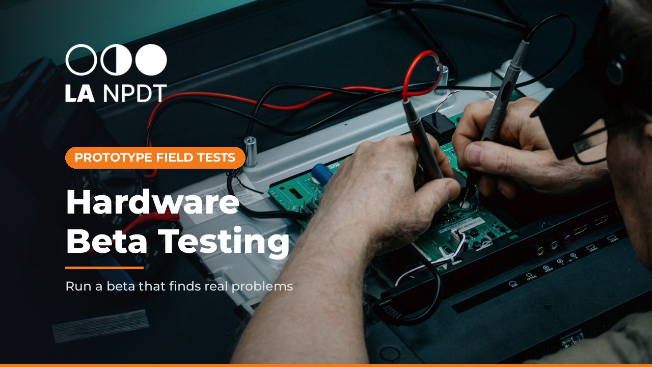 Engineer probing a circuit board with multimeter leads on a workbench while diagnosing a hardware prototype