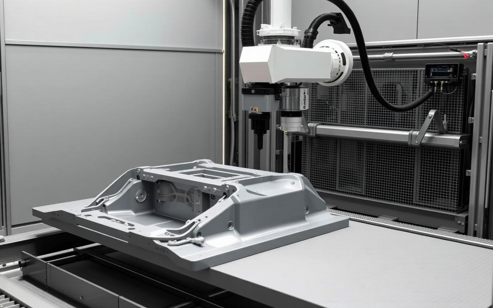 Large-format additive manufacturing cell printing an automotive structural component in an industrial bay