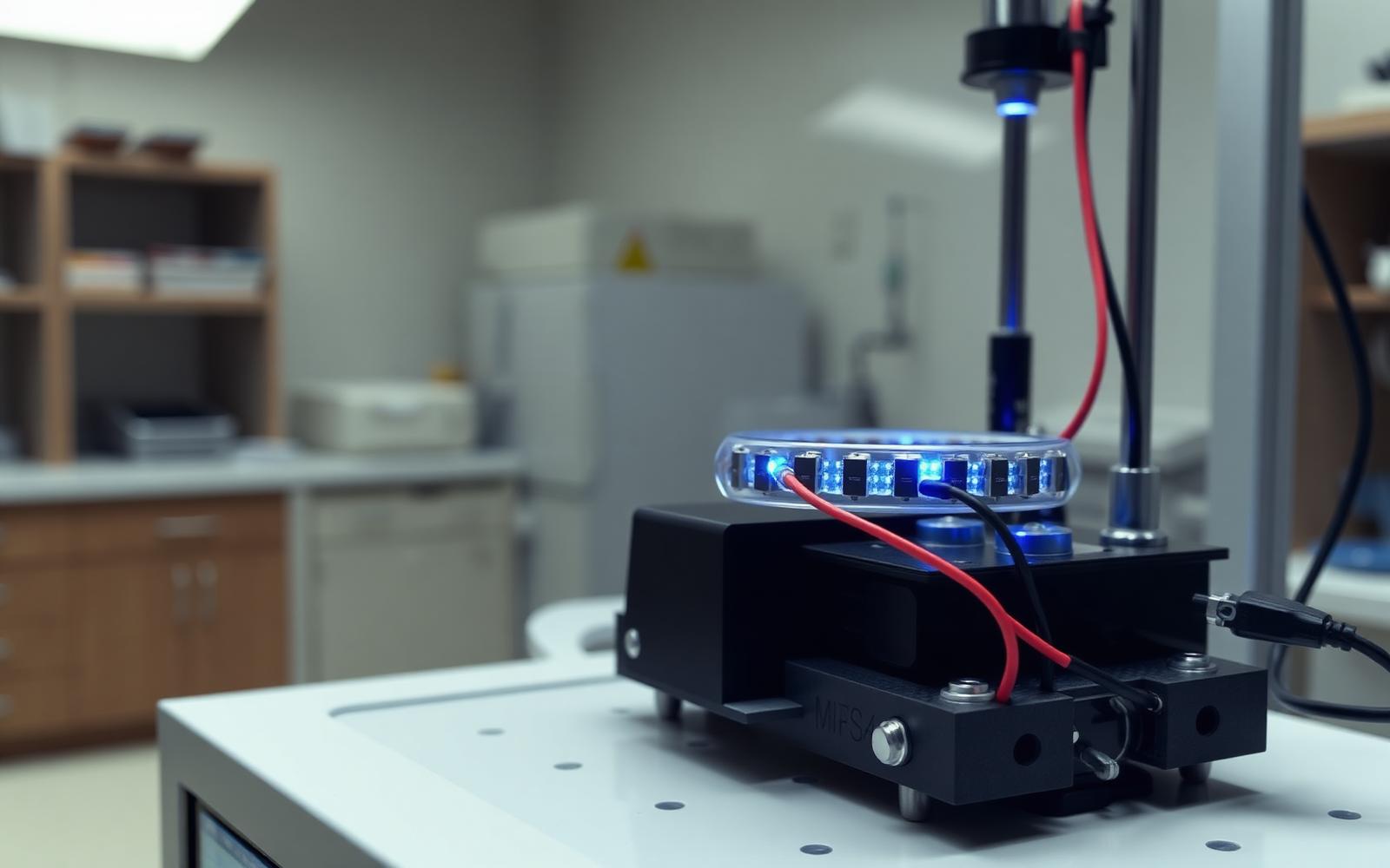 Wearable optical biosensor prototype mounted on a laboratory test rig with photodiodes and wiring