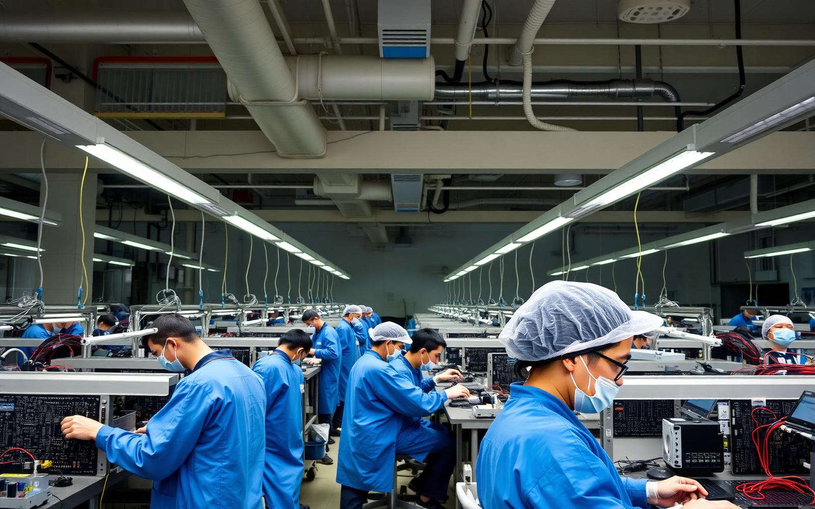 Electronics assembly line inside an overseas contract manufacturing plant