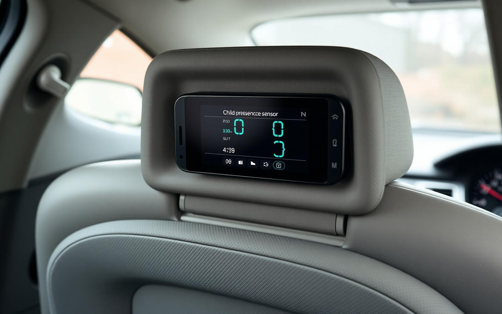 Child presence detection sensor module being tested in a car rear seat interior