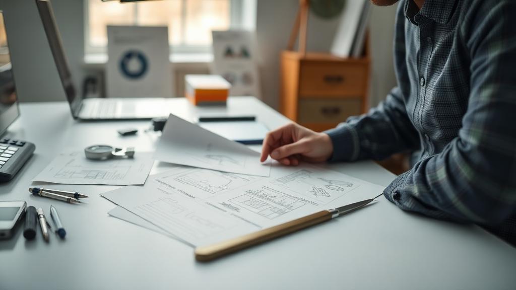 Engineer reviewing a concept sketch package for an SBIR grant application