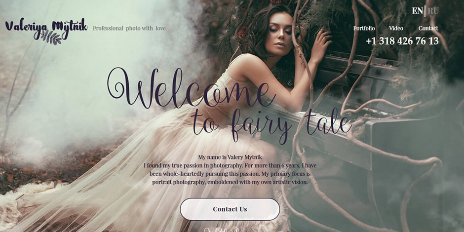 Website for award-winning photographer Valeria Mytnik designed by LA NPDT, Shreveport, LA