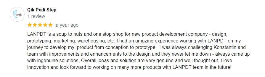 LA NPDT review for QikPedi Step Spa Product Design, Development, Manufacturing, Marketing