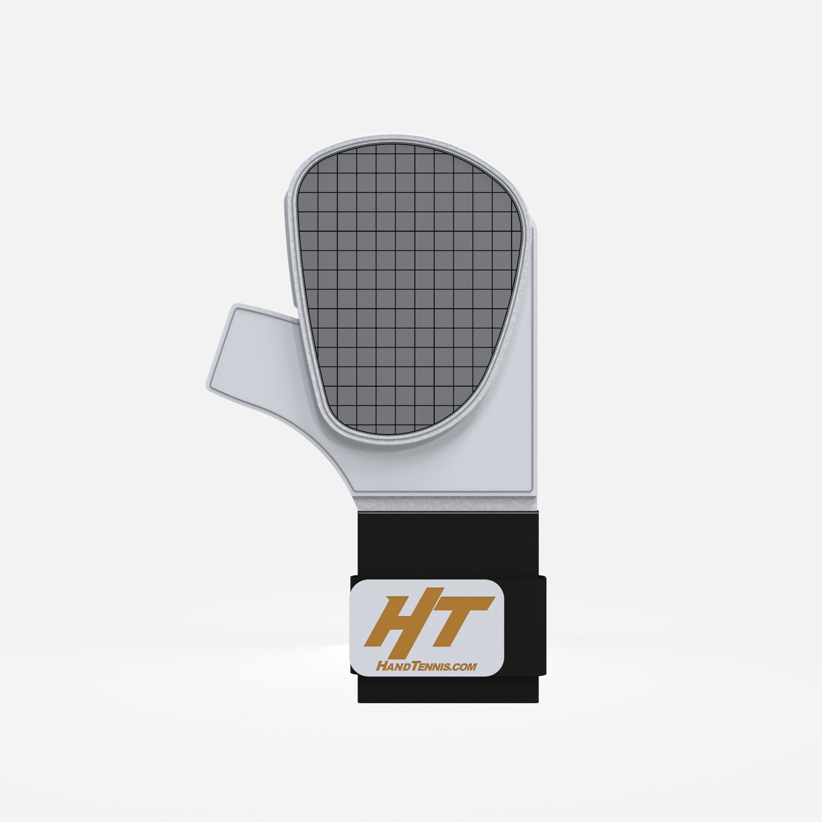 CAD render of the V3 Hand Tennis glove showing the rigid striking pad and leather glove body
