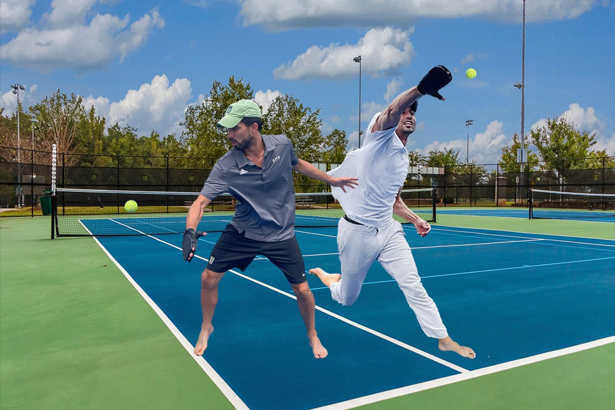 Anthony Soto and his brother Emmanuel playing hand tennis on a court wearing the Hand Tennis gloves
