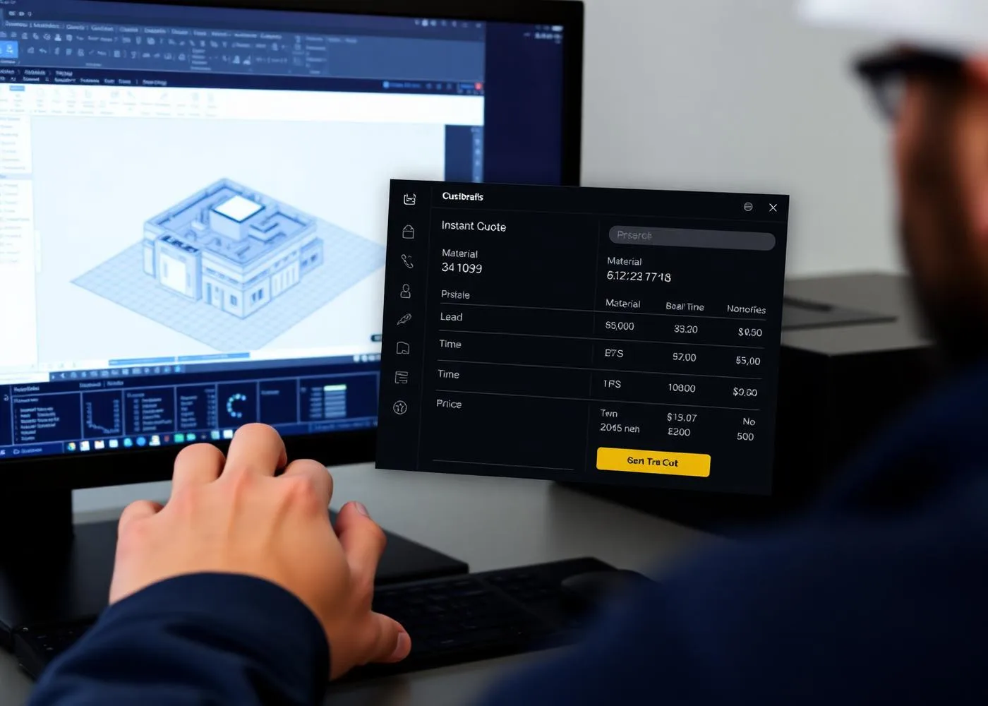 Engineer reviewing an instant 3D print quote on screen