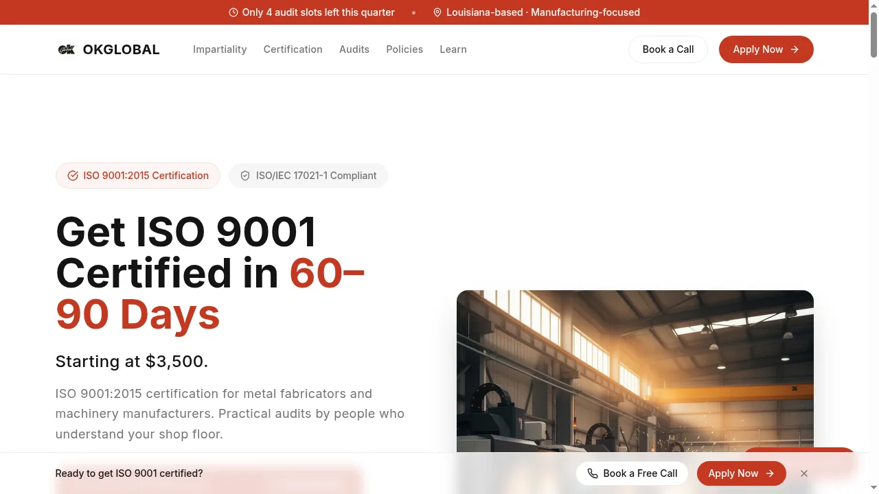 OK Global ISO 9001 certification website built by LA NPDT
