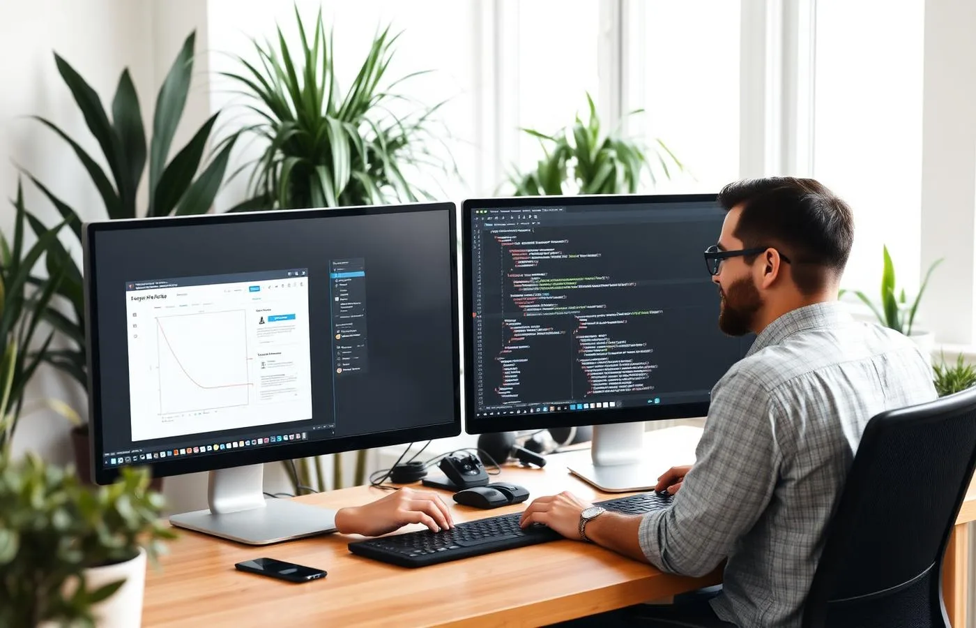 Designer and developer collaborating on a website