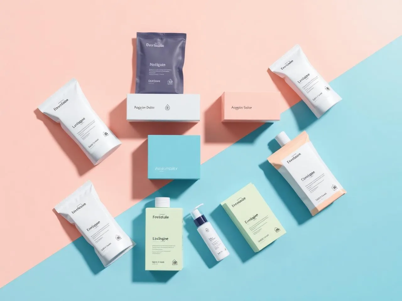 Premium product packaging mockups in a flatlay