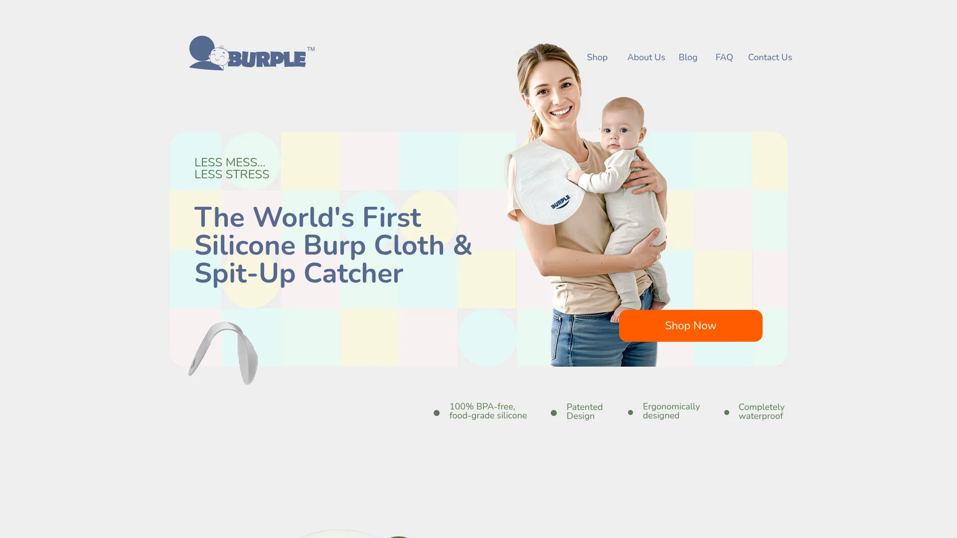 Burple - Ecommerce launch site for the world's first silicone burp cloth and spit-up catcher