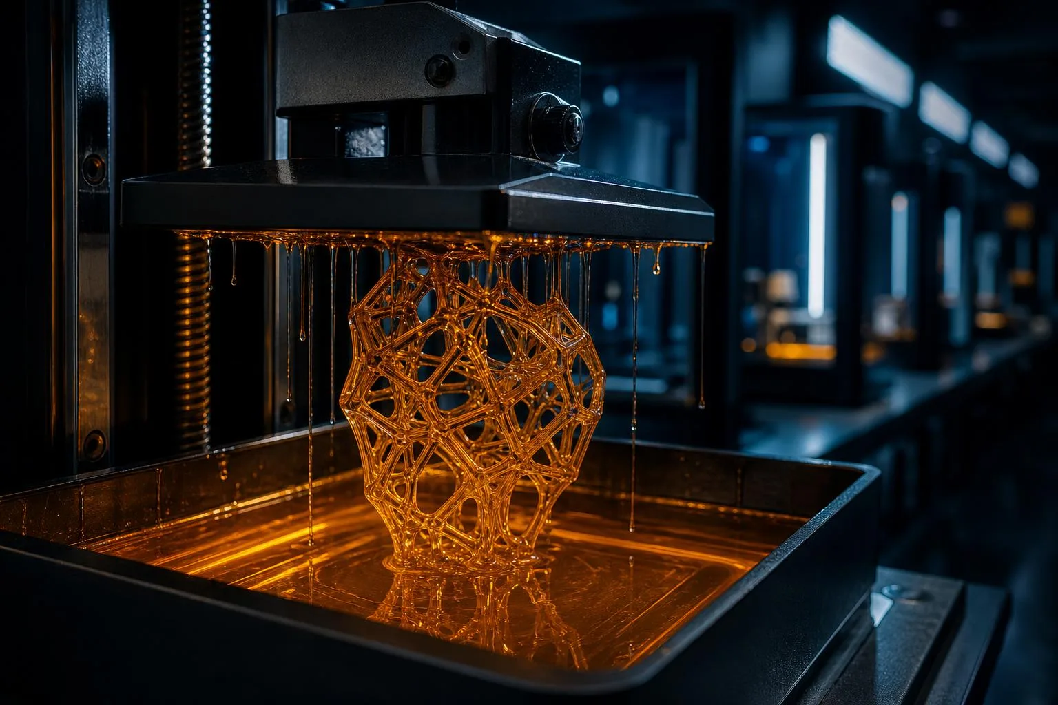Flat illustration of a 3D printer building an engineering part