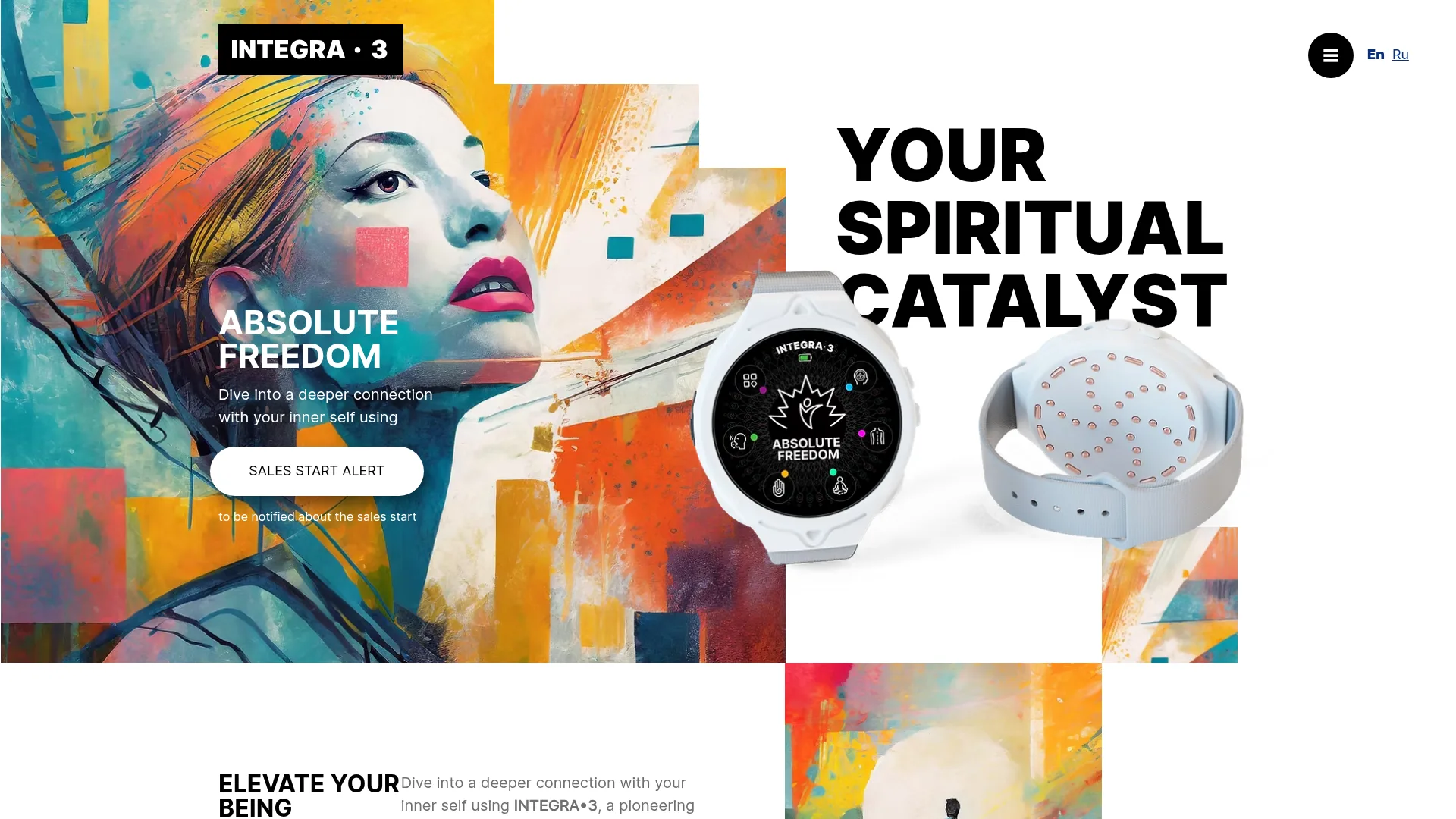 Integra 3 - Product launch site for a wearable wellness device blending posture, awareness, and massage tech