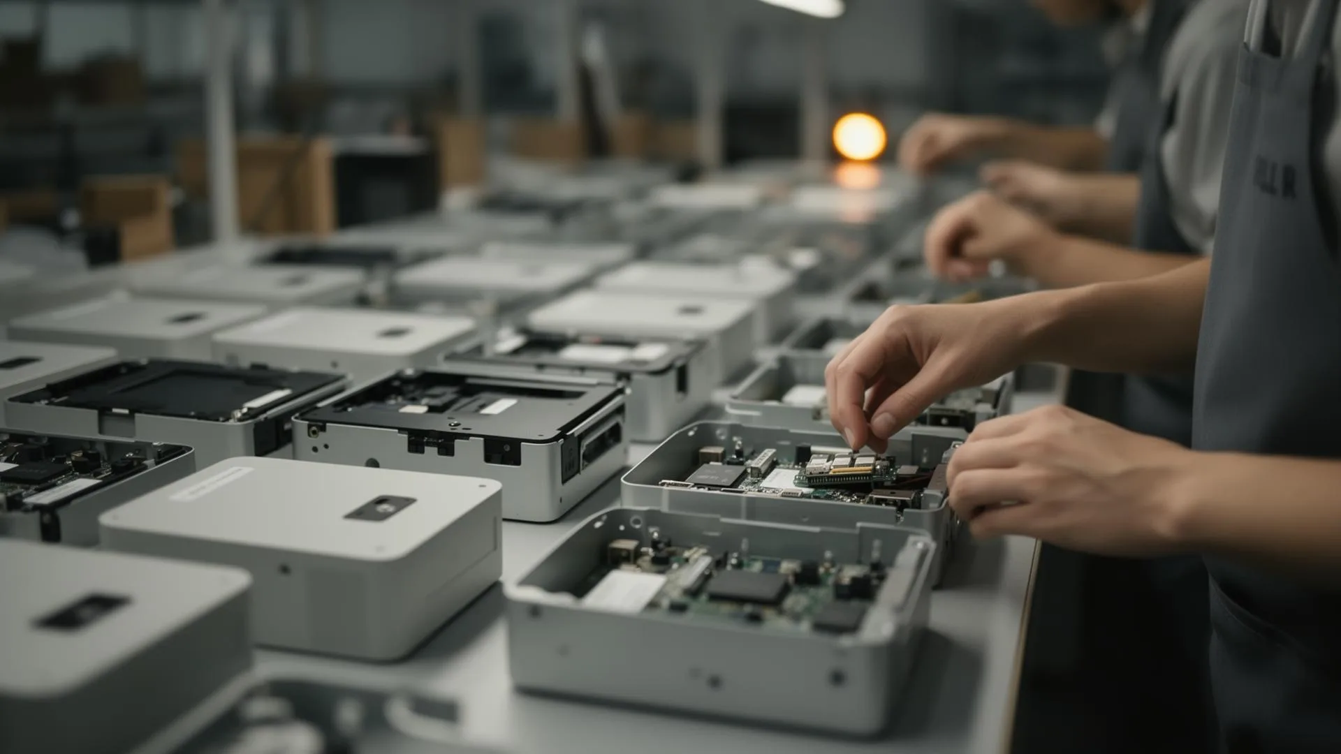 Low volume manufacturing line producing consumer hardware units